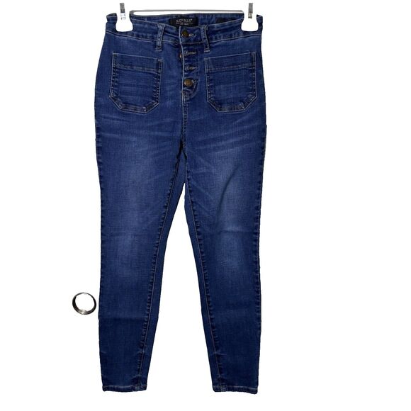 Judy Blue Jeans Skinny Fit Button Fly Taper Leg Darkwash Stretch  size 5/27 - Picture 1 of 16